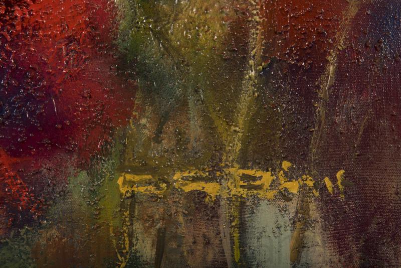 Ein Mohnblumenfeld in Ölfaben auf Leinwand von dem bekannten Künstler Günther Georg Burr in der Kunstgallerie einBild einRahmen