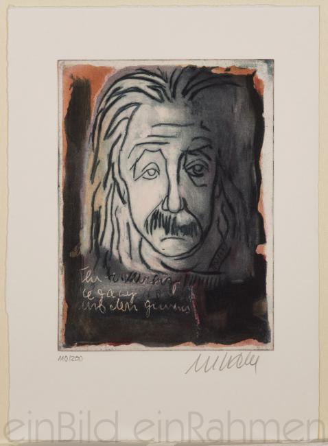 Albert Einstein,Text,mit Pastpartout,Radierung,Limitiert,Handsigniert,Düster