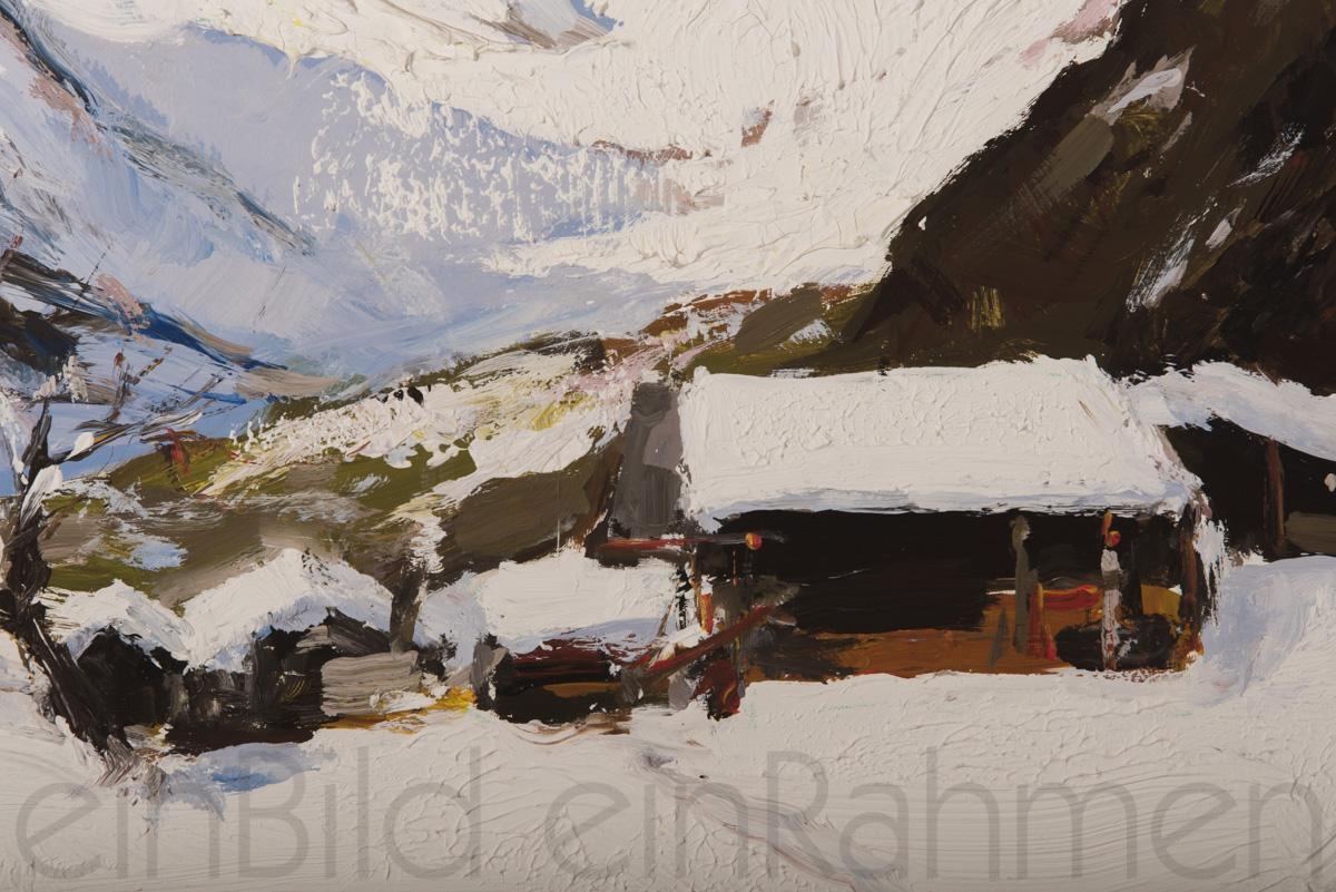 Eine idyllische Alpenlandschaft des Künstlers Armando Farina als Öl auf Leinwand