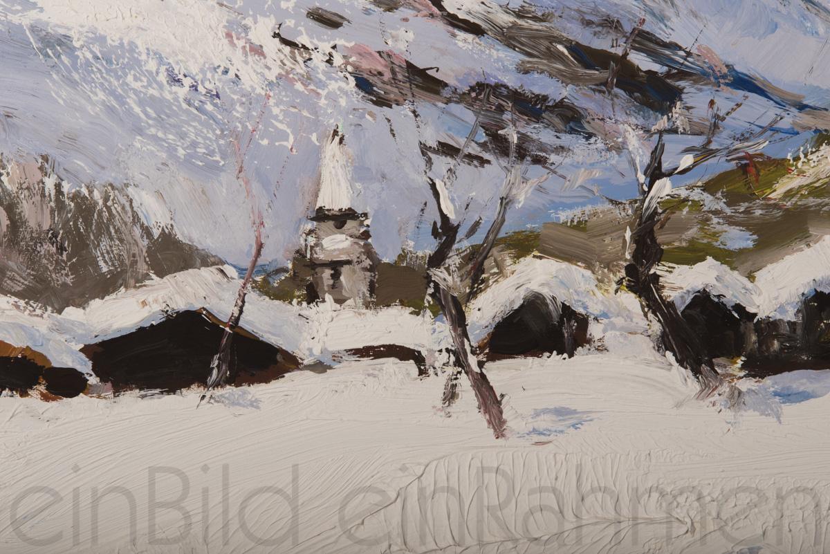 Eine idyllische Alpenlandschaft des Künstlers Armando Farina als Öl auf Leinwand