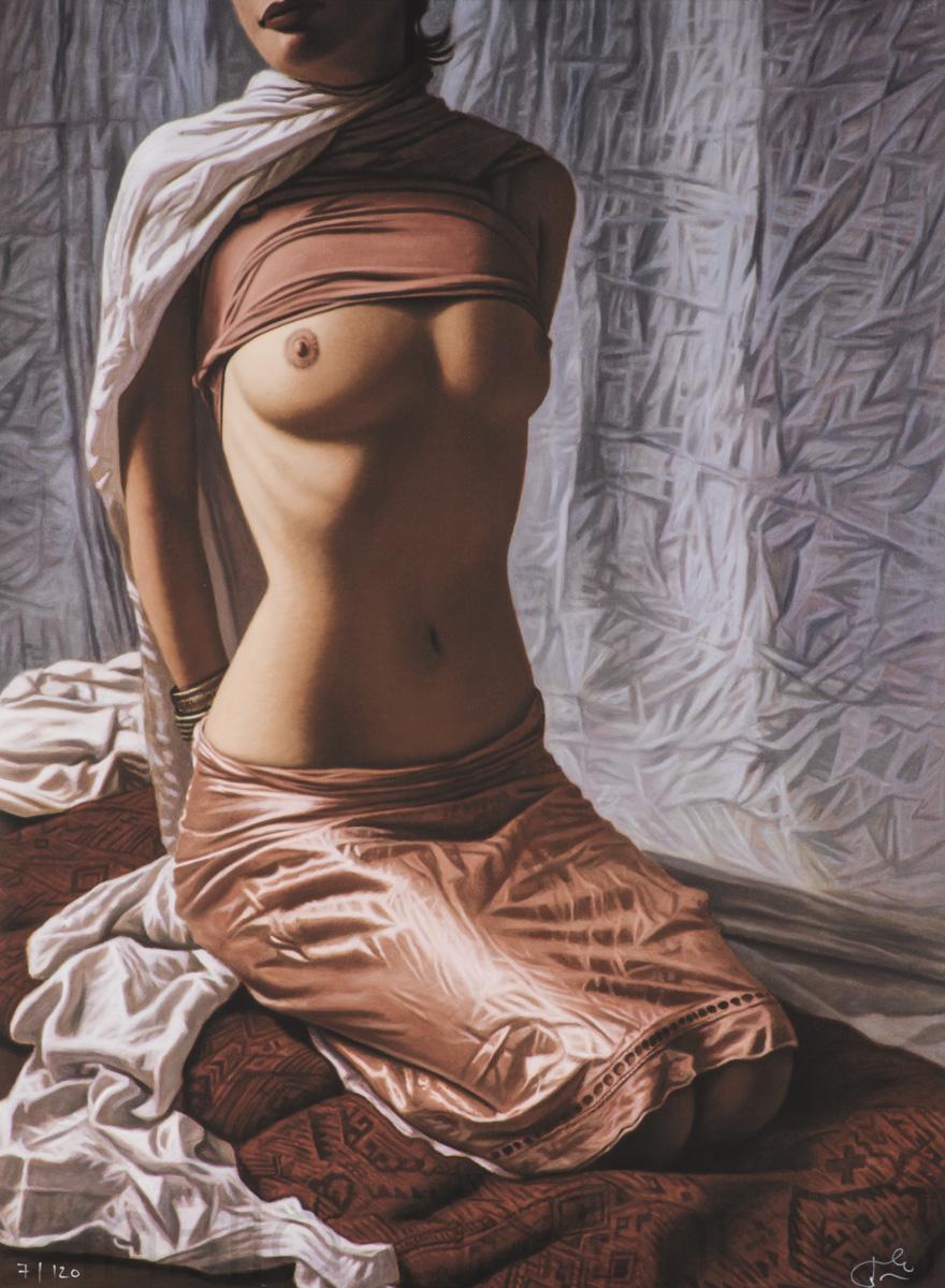 Giclée-Druck , Akt,Brüste,Bronze Kleid,