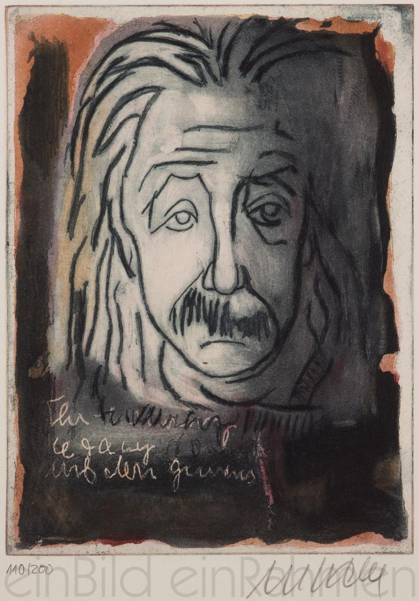 Albert Einstein,Text,mit Pastpartout,Radierung,Limitiert,Handsigniert,Düster
